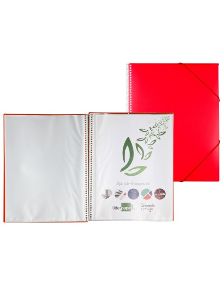 CI | Carpeta liderpapel escaparate con espiral 30 fundas polipropileno din a4 rojo