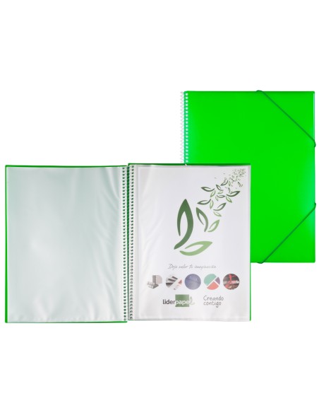 CI | Carpeta liderpapel escaparate con espiral 30 fundas polipropileno din a4 verde