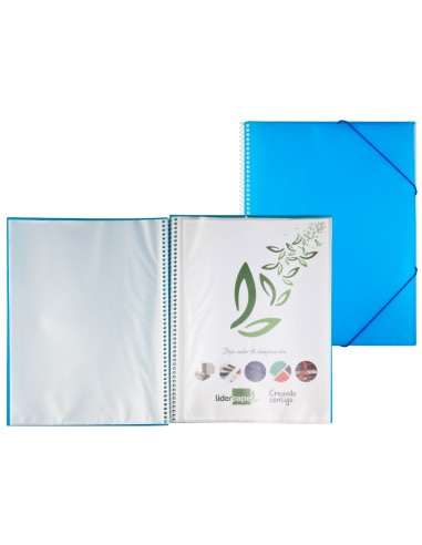 CI | Carpeta liderpapel escaparate con espiral 40 fundas polipropileno din a4 azul
