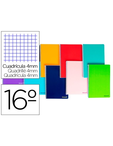 CI | Cuaderno espiral liderpapel bolsillo dieciseavo smart tapa blanda 80h 60gr cuadro 4mm colores surtidos