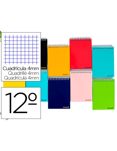 CI | Cuaderno espiral liderpapel bolsillo doceavo apaisado smart tapa blanda 80h 60gr cuadro 4mm colores surtidos