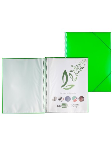CI | Carpeta liderpapel escaparate con espiral 40 fundas polipropileno din a4 verde