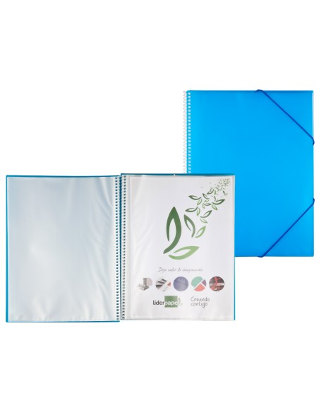 CI | Carpeta liderpapel escaparate con espiral 60 fundas polipropileno din a4 azul