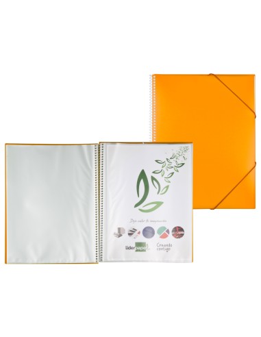 CI | Carpeta liderpapel escaparate con espiral 60 fundas polipropileno din a4 naranja