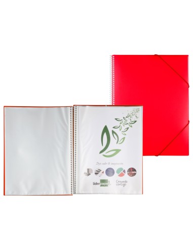 CI | Carpeta liderpapel escaparate con espiral 60 fundas polipropileno din a4 rojo