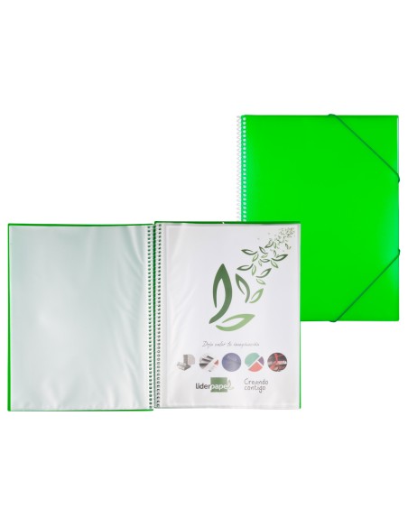 CI | Carpeta liderpapel escaparate con espiral 60 fundas polipropileno din a4 verde