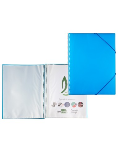 CI | Carpeta liderpapel escaparate con espiral 80 fundas polipropileno din a4 azul
