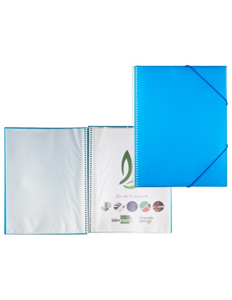CI | Carpeta liderpapel escaparate con espiral 80 fundas polipropileno din a4 azul