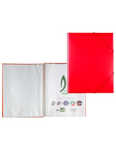 CI | Carpeta liderpapel escaparate con espiral 80 fundas polipropileno din a4 rojo