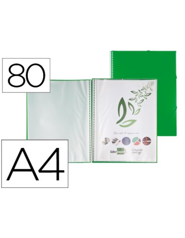 CI | Carpeta liderpapel escaparate con espiral 80 fundas polipropileno din a4 verde