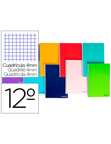 CI | Cuaderno espiral liderpapel bolsillo doceavo smart tapa blanda 80h 60gr cuadro 4mm colores surtidos