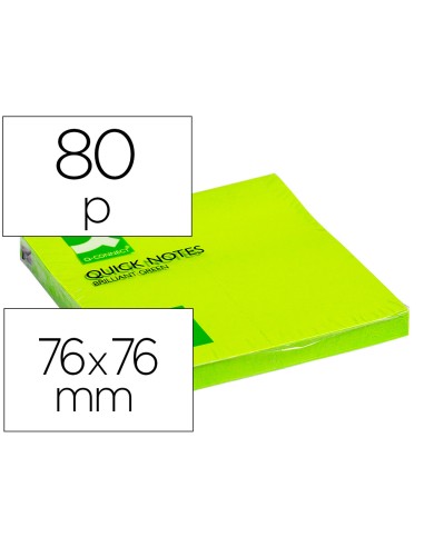 CI | Bloc de notas adhesivas quita y pon q-connect 76x76 mm verde neon 80 hojas