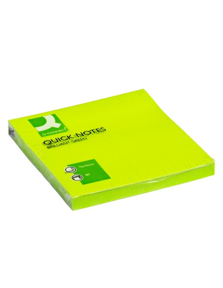 CI | Bloc de notas adhesivas quita y pon q-connect 76x76 mm verde neon 80 hojas