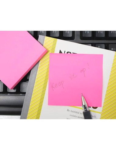 CI | Bloc de notas adhesivas quita y pon q-connect 76x76 mm rosa neon 80 hojas