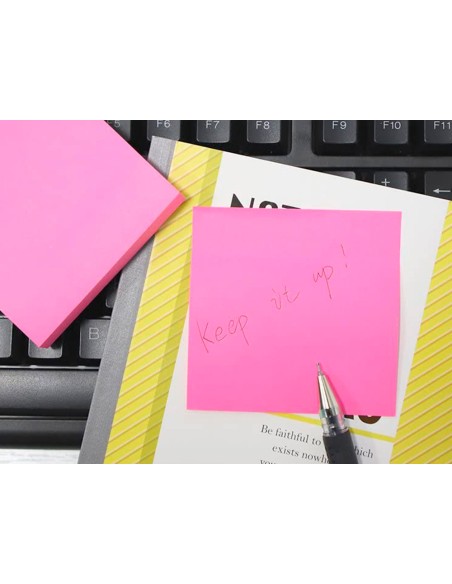 CI | Bloc de notas adhesivas quita y pon q-connect 76x76 mm rosa neon 80 hojas