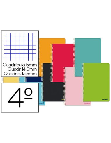 CI | Cuaderno espiral liderpapel cuarto smart tapa blanda 80h 60gr cuadro 5mm con margen colores surtidos