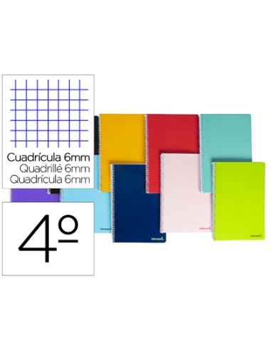 CI | Cuaderno espiral liderpapel cuarto smart tapa blanda 80h 60gr cuadro 6mm con margen colores surtidos