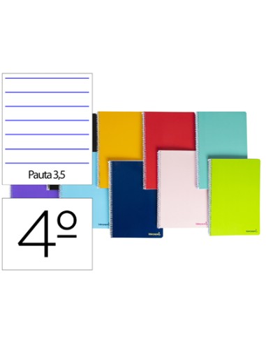 CI | Cuaderno espiral liderpapel cuarto smart tapa blanda 80h 60gr pauta 3,5mm con margen colores surtidos