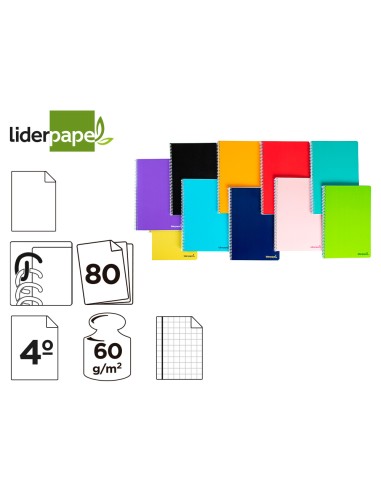 CI | Cuaderno espiral liderpapel cuarto smart tapa blanda 80h 60gr liso sin margen colores surtidos