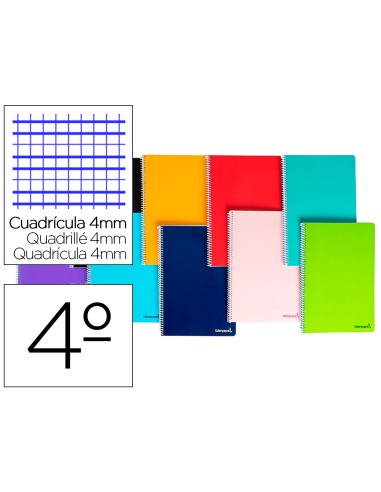 CI | Cuaderno espiral liderpapel cuarto smart tapa blanda 80h 60gr cuadro 4mm con margen colores surtidos