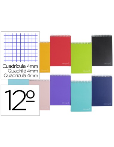 CI | Cuaderno espiral liderpapel bolsillo doceavo apaisado witty tapa dura 80h 75gr cuadro 4 mm colores surtidos