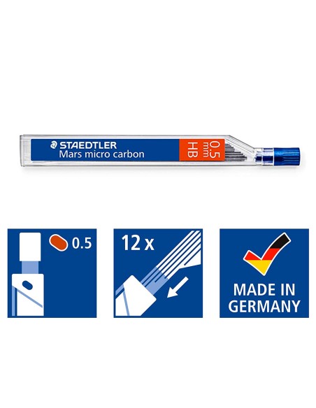 CI | Minas staedtler mars micro grafito 0,5 mm hb tubo con 12 minas