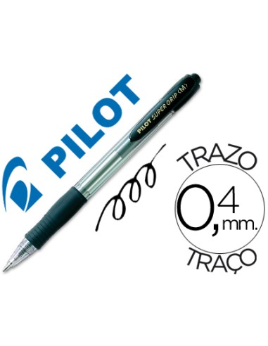 CI | Boligrafo pilot super grip negro retractil sujecion de caucho tinta base de aceite