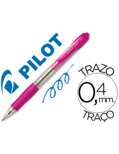 CI | Boligrafo pilot super grip rosa -retractil -sujecion de caucho -tinta base de aceite