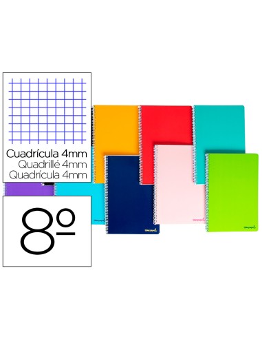 CI | Cuaderno espiral liderpapel bolsillo octavo smart tapa blanda 80h 60gr cuadro 4mm colores surtidos