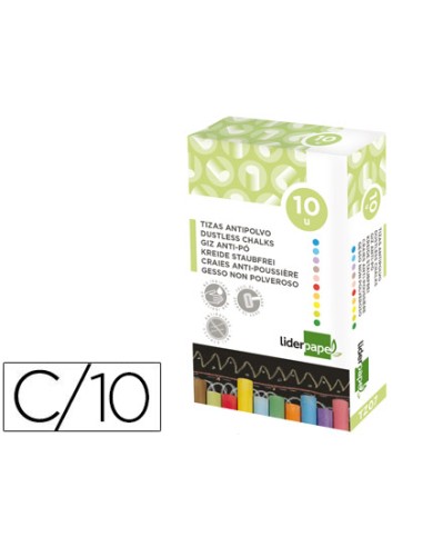CI | Tiza color antipolvo liderpapel caja de 10 unidades colores surtidos