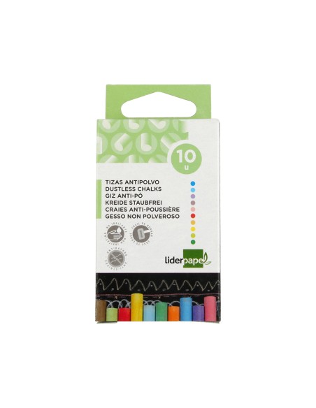 CI | Tiza color antipolvo liderpapel caja de 10 unidades colores surtidos
