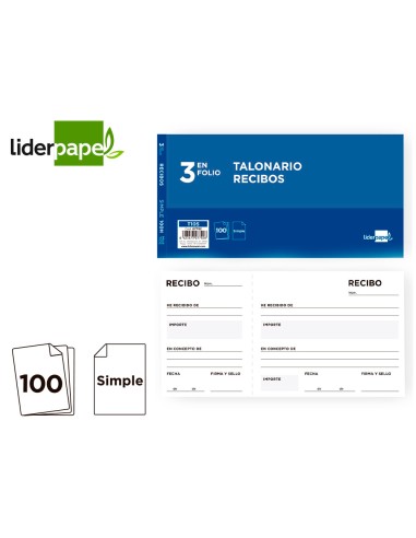 CI | Talonario liderpapel recibos tres en folio apaisado