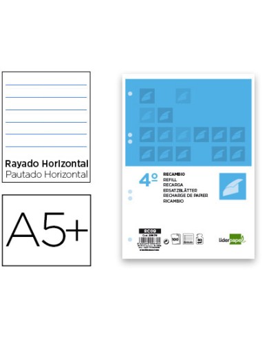 CI | Recambio liderpapel cuarto 100 hojas 60g/m2 horizontal con margen 6 taladros