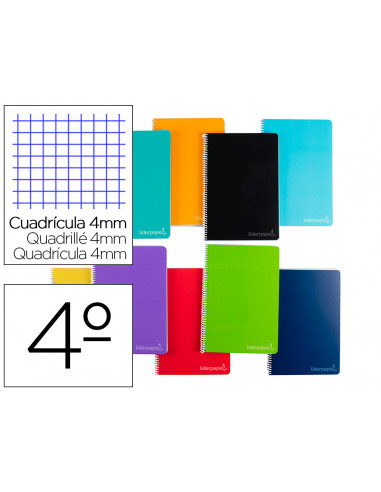 CI | Cuaderno espiral liderpapel cuarto witty tapa dura 80h 75gr cuadro 4mm con margen colores surtidos