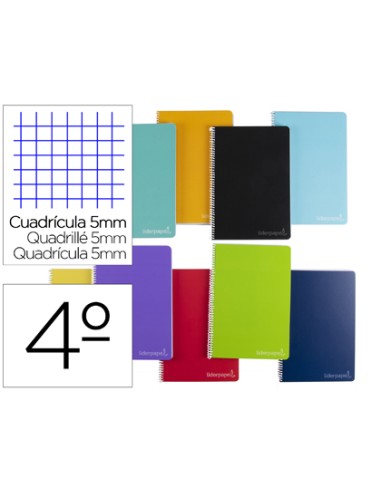 CI | Cuaderno espiral liderpapel cuarto witty tapa dura 80h 75gr cuadro 5mm con margen colores surtidos
