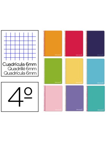CI | Cuaderno espiral liderpapel cuarto witty tapa dura 80h 75gr cuadro 6mm con margen colores surtidos