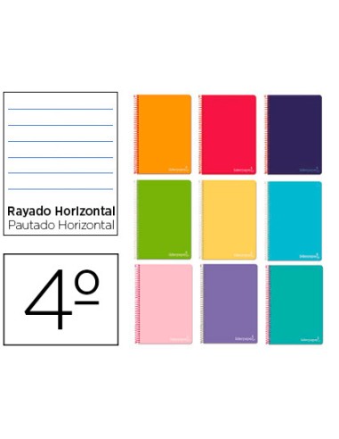 CI | Cuaderno espiral liderpapel cuarto witty tapa dura 80h 75gr rayado horizontal 8mm con margen colores surtidos