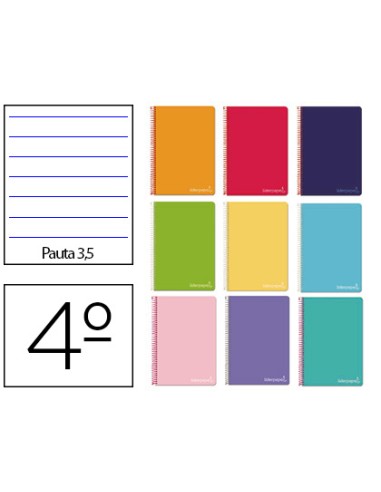 CI | Cuaderno espiral liderpapel cuarto witty tapa dura 80h 75gr pauta ancha 3,5mm con margen colores surtidos
