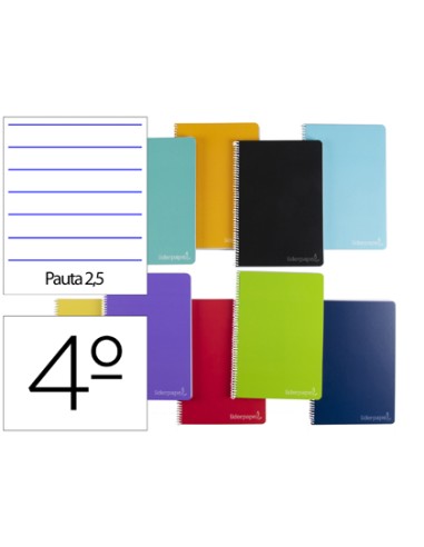 CI | Cuaderno espiral liderpapel cuarto witty tapa dura 80h 75gr pauta estrecha 2,5mm conmargen colores surtidos