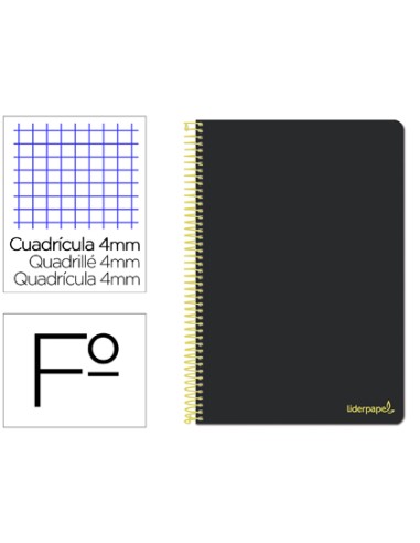 CI | Cuaderno espiral liderpapel folio smart tapa blanda 80h 60gr cuadro 4mm con margen color negro