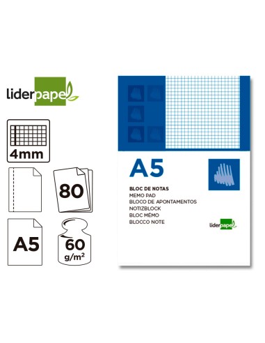 CI | Bloc notas liderpapel cuadro 4mm a5 80...