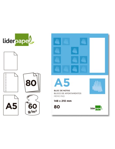 CI | Bloc notas liderpapel liso a5 80 hojas 60g/m2 perforado