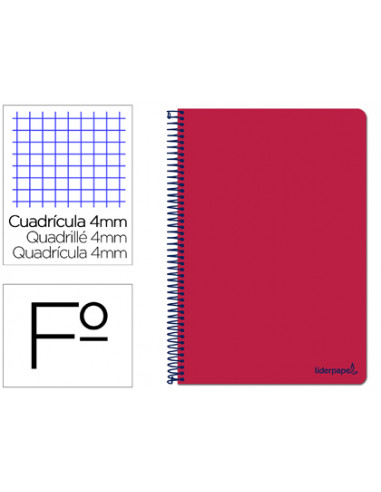 CI | Cuaderno espiral liderpapel folio smart tapa blanda 80h 60gr cuadro 4mm con margen color rojo