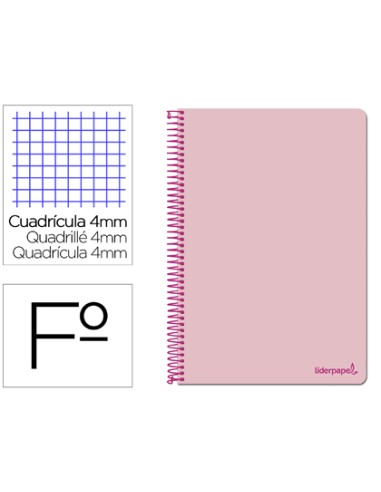 CI | Cuaderno espiral liderpapel folio smart tapa blanda 80h 60gr cuadro 4mm con margen color rosa