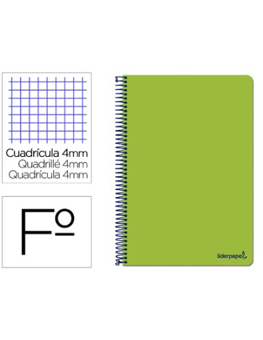 CI | Cuaderno espiral liderpapel folio smart tapa blanda 80h 60gr cuadro 4mm con margen color verde