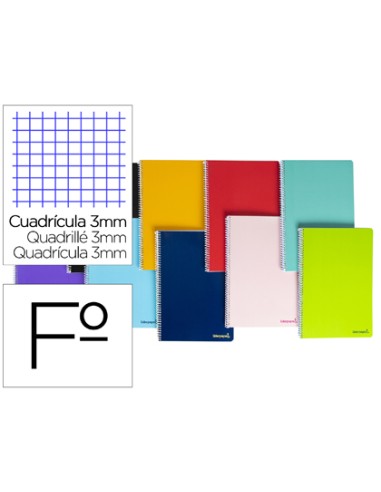 CI | Cuaderno espiral liderpapel folio smart tapa blanda 80h 60gr cuadro 3 mm con margen colores surtidos