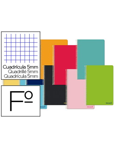 CI | Cuaderno espiral liderpapel folio smart tapa blanda 80h 60gr cuadro 5 mm con margen colores surtidos
