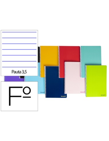 CI | Cuaderno espiral liderpapel folio smart tapa blanda 80h 60gr pauta 3,5mm con margen colores surtidos