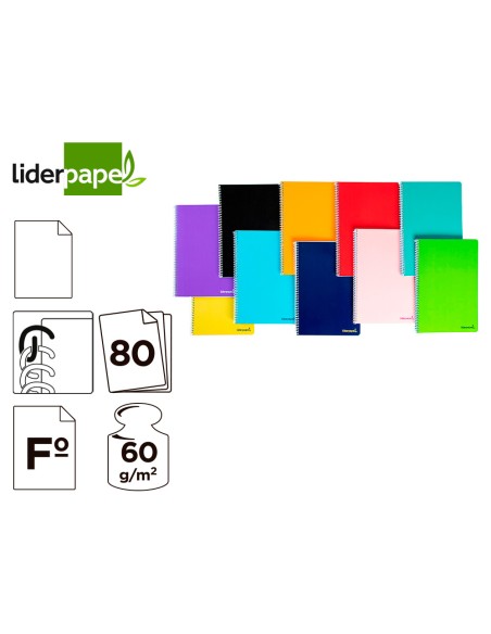 CI | Cuaderno espiral liderpapel folio smart tapa blanda 80h 60gr liso sin margen colores surtidos