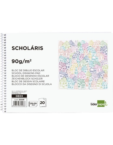 CI | Bloc dibujo liderpapel escolar espiral 155x215mm 20 hojas 90g/m2 sin recuadro